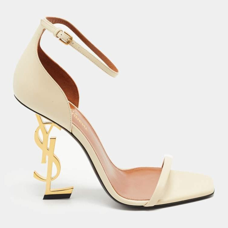 Saint Laurent Cream Leather Opyum Sandals