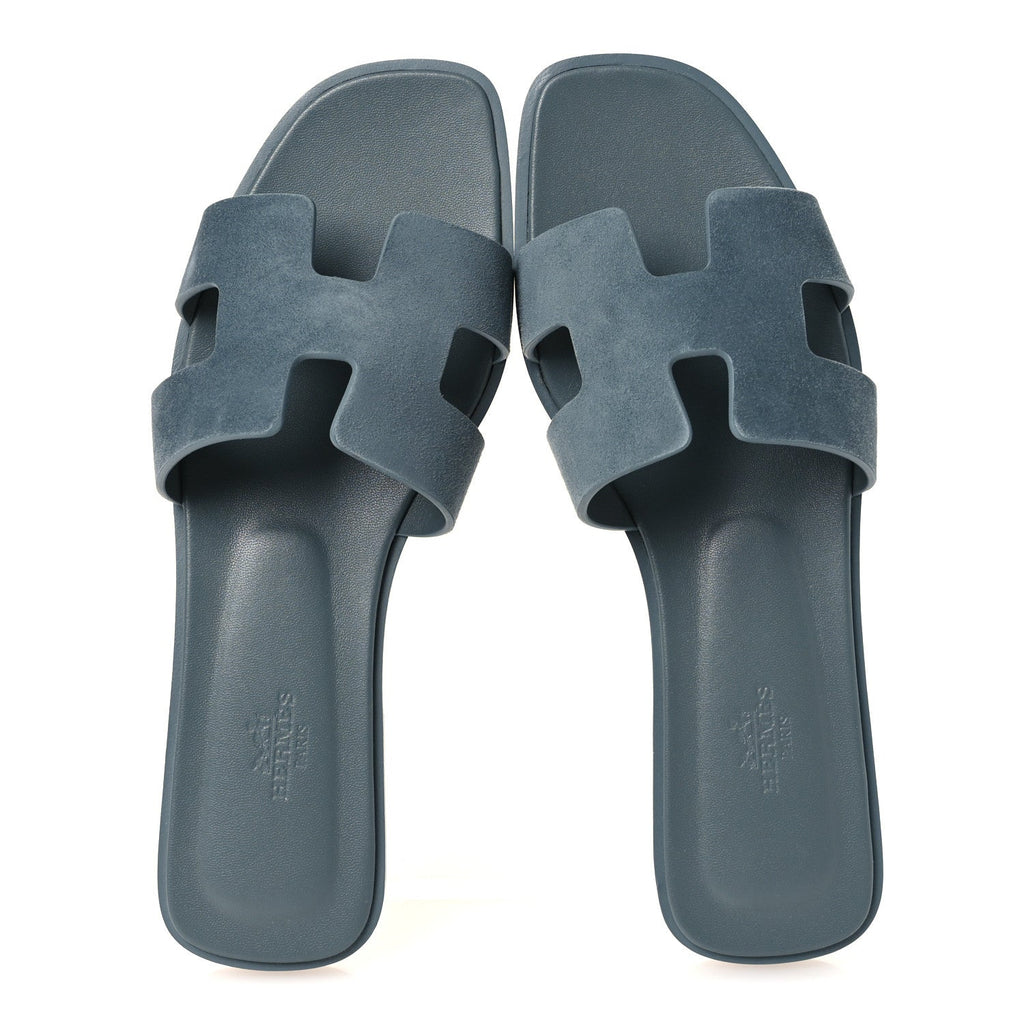 Hermes Oran Sandal Fringed Denim blue Tonnerre