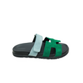 Hermes Bicolor Suede Goatskin Chypre Sandal Green Blue