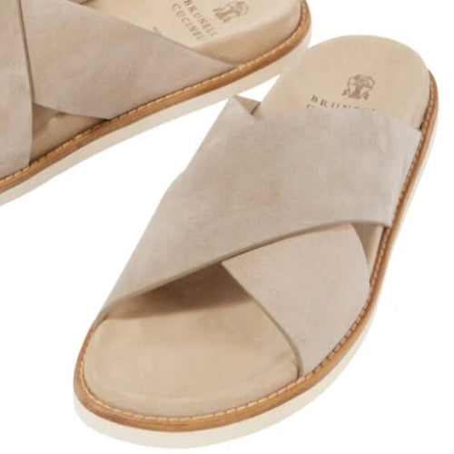 Brunello Cucinelli suede crossover Baige sandals