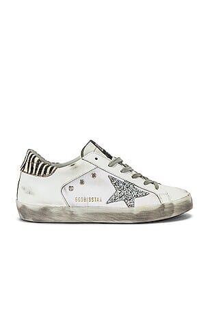 Sale Golden Goose Super-Star sneakers signature silver glitter star and zebra-print heel