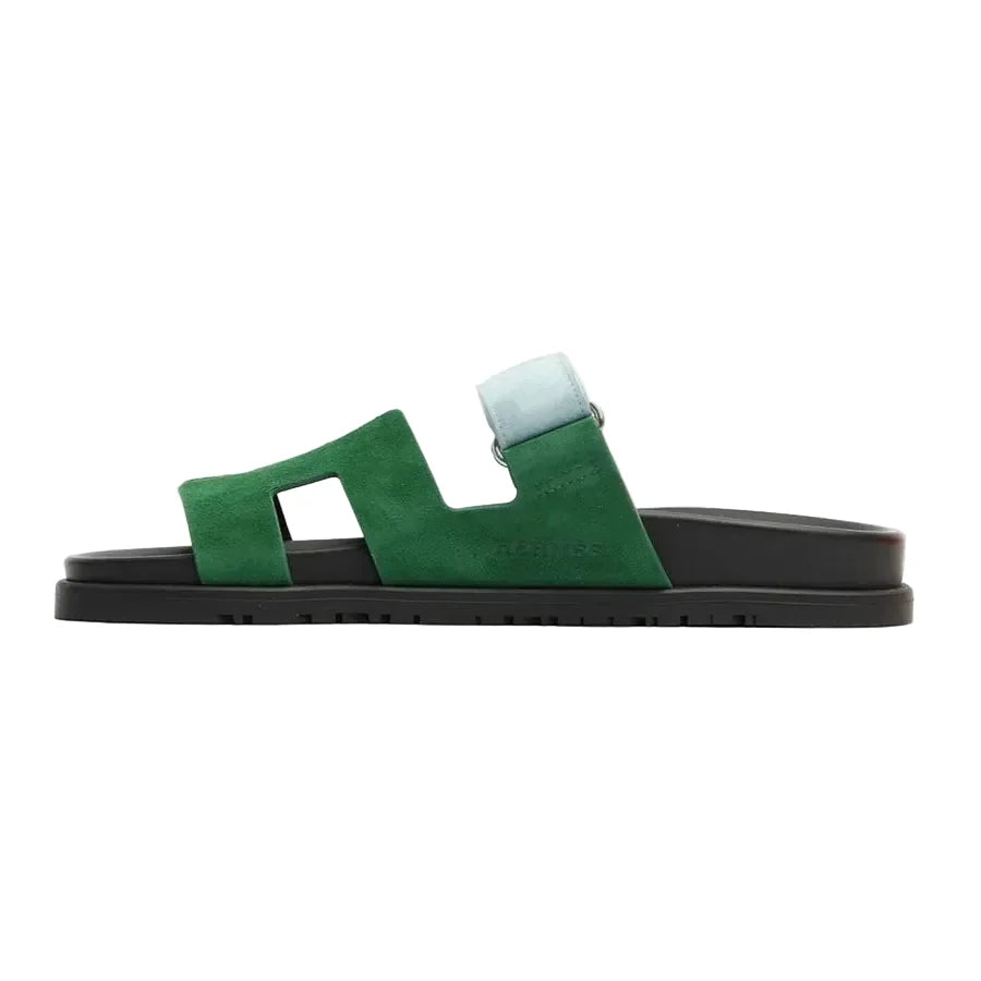 Hermes Bicolor Suede Goatskin Chypre Sandal Green Blue