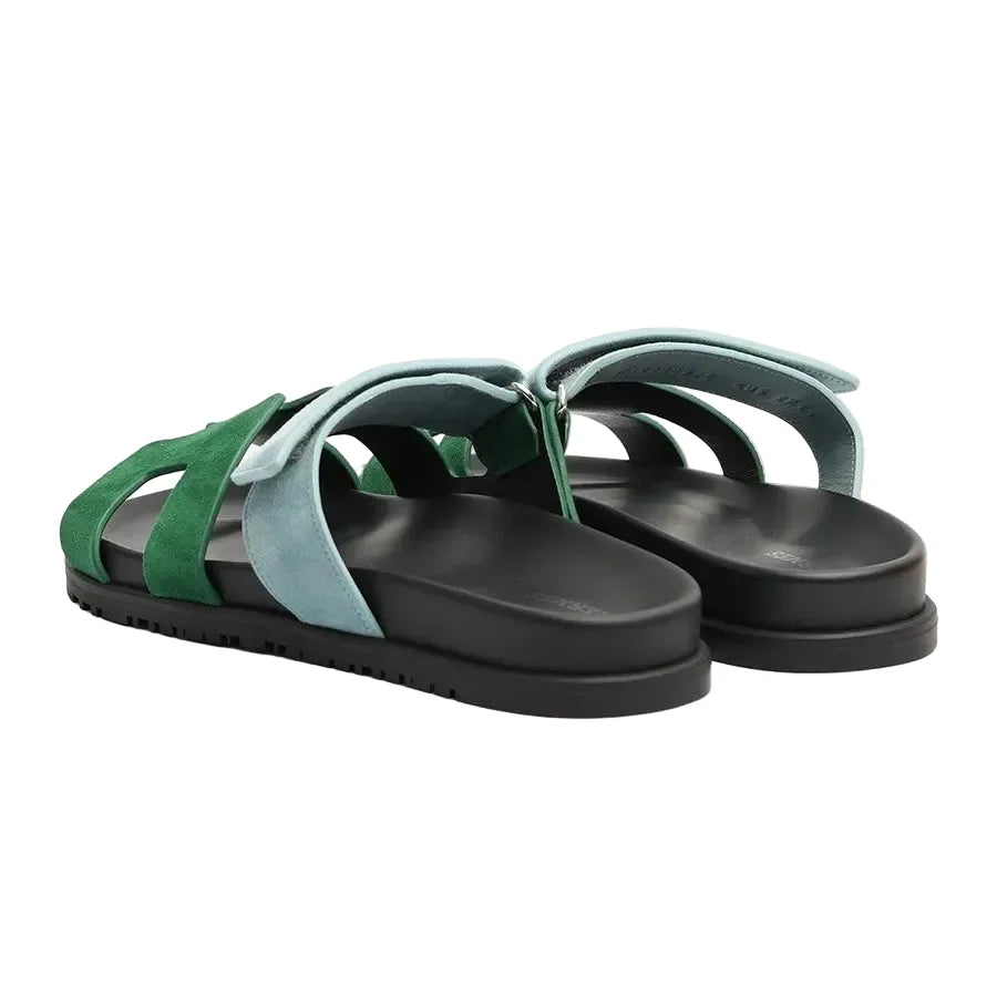 Hermes Bicolor Suede Goatskin Chypre Sandal Green Blue