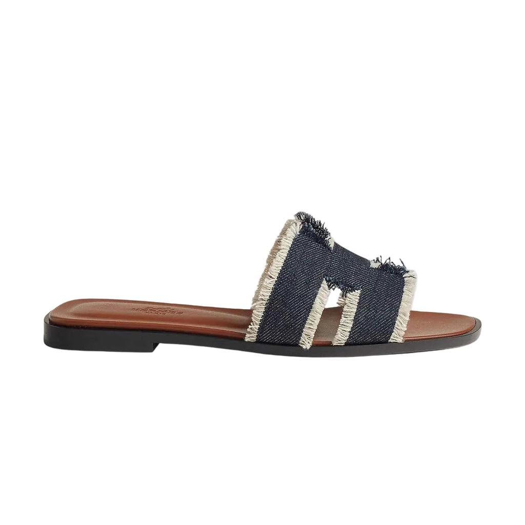 Hermes Oran Sandal Fringed Denim Bleu Brut