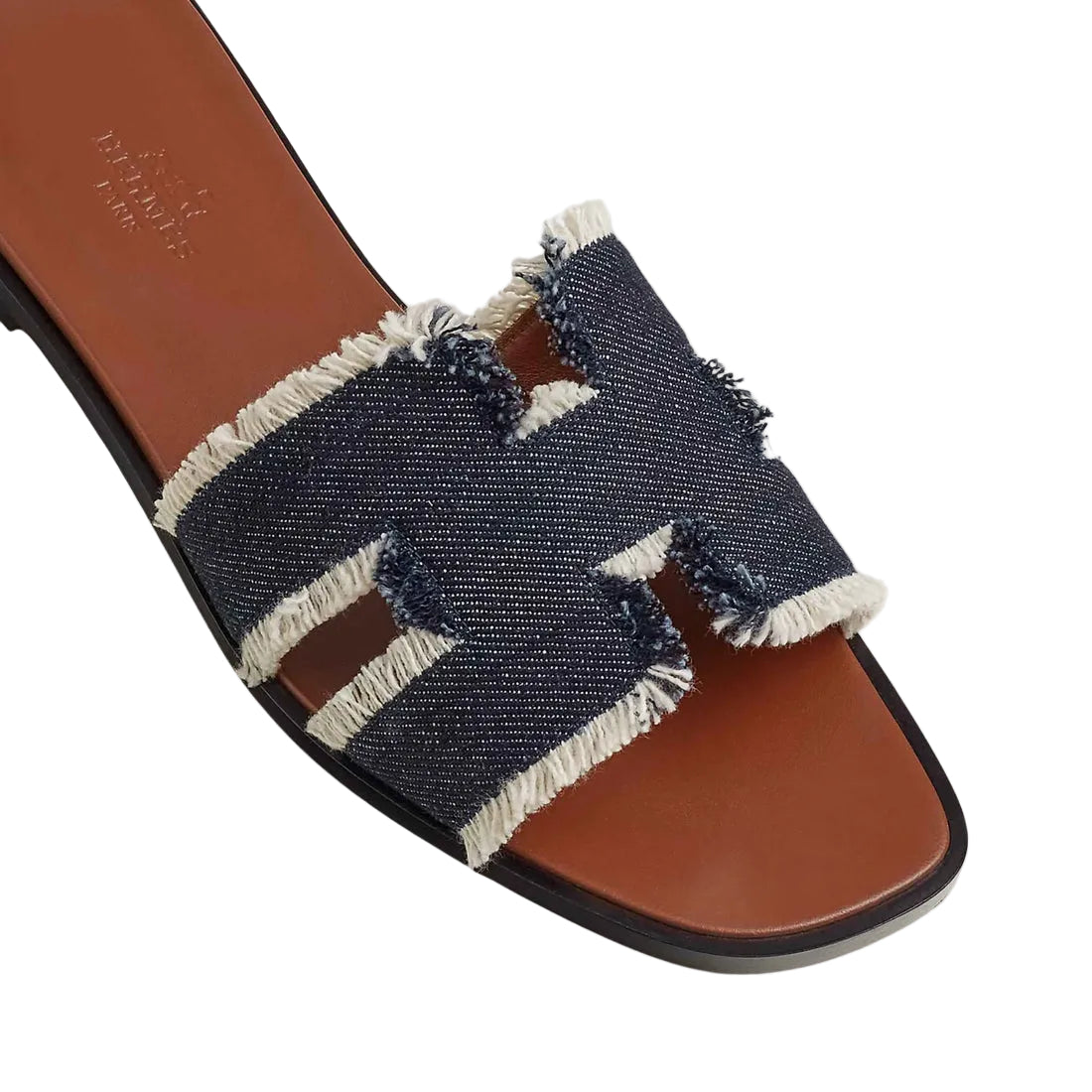 Hermes Oran Sandal Fringed Denim Bleu Brut